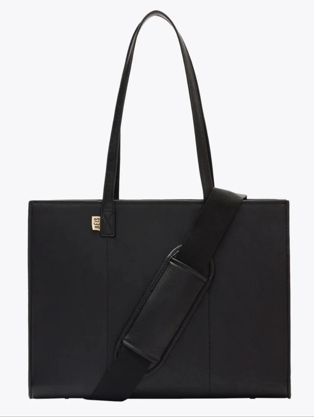 Beis Black Leather Tote Bag - Designer-Inspired Women's Shoulder Bag - Picture 2 of 13